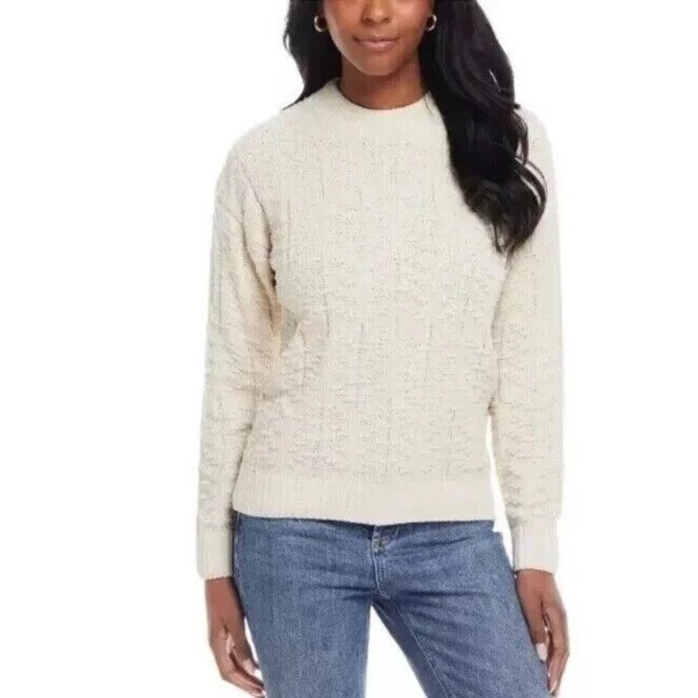 Weatherproof Vintage Womens S Knit Sweater Gold Metallic Pullover Knitwear Cream
